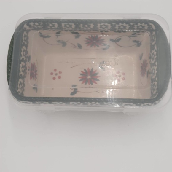 Temptations Ovenware Green Red Mini Loaf Pan Holiday w/Lid - Picture 5 of 6